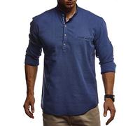 Leif Nelson Camicia da Uomo Maniche Lunga Slim Fit LN-3865 Blu Small
