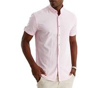 Leif Nelson Camicia estiva da uomo in lino a maniche corte/camicia Henley per tempo libero e lavoro/misto lino e cotone/taglio regolare, colore: rosa, XL