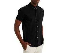 Leif Nelson Camicia in lino da uomo, a maniche corte, in lino, per il tempo libero e il lavoro, misto lino e cotone/vestibilità regolare, Nero , L