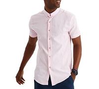 Leif Nelson Camicia in lino da uomo, a maniche corte, in lino, per il tempo libero e il lavoro, misto lino e cotone/vestibilità regolare, Colore: rosa., L