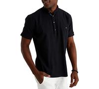 Leif Nelson Camicia in lino da uomo, a maniche corte, per il tempo libero e il lavoro, misto lino e cotone/vestibilità regolare, Nero , L