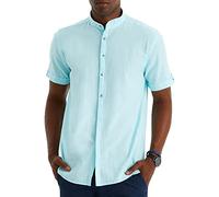 Leif Nelson Camicia in lino da uomo, a maniche corte, per il tempo libero e il lavoro, misto lino e cotone/vestibilità regolare, menta, S