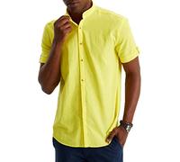 Leif Nelson Camicia in lino da uomo, a maniche corte, per il tempo libero e il lavoro, misto lino e cotone/vestibilità regolare