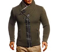Leif Nelson Cardigan da uomo con chiusura lampo, vestibilità normale, cardigan da uomo in design a maniche lunghe, ideale per look casual e da lavoro, kaki-nero, XL