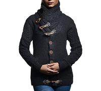 Leif Nelson Cardigan invernale da donna con collo sciallato - Slim Fit Cardigan donna giacca con bottoni, antracite., M