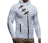 Leif Nelson Giacca Uomo in Maglia Cardigan Collo a Scialle LN-5340 Crude Grey Medium