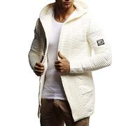 Leif Nelson Giacca Uomo in Maglia con Cappuccio Cardigan LN-7180 Ecru Small