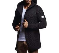 Leif Nelson Giacca Uomo in Maglia con Cappuccio Cardigan LN-7180 Nero Large