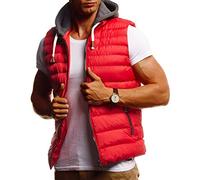 Leif Nelson - Gilet estivo da uomo, per attività all'aria aperta, trapuntato, nero, con cappuccio rimovibile, per lo sport, per il tempo libero, slim fit, LN737, Colore: rosso, S