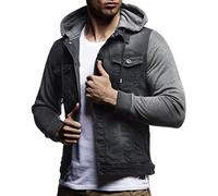 Leif Nelson Giubbotto di Jeans Uomo (Antracite, S), Denim Cappuccio, Giubbotto Jeans Uomo Maniche Cotone, Vestibilità Regolare