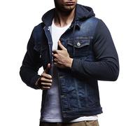 Leif Nelson Giubbotto di Jeans Uomo (Blu, S), Denim Cappuccio, Giubbotto Jeans Uomo Maniche Cotone, Vestibilità Regolare