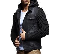 Leif Nelson Giubbotto Jeans Uomo (Nero, Taglia S), Giubbotto Denim Cappuccio, Maniche Maglia, Design Moderno, Vestibilità Regolare