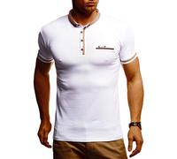 Leif Nelson LN1280 Polo estiva da uomo, con colletto slim fit, in cotone, basic, maniche corte, Bianco cammello melange, XL