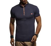 Leif Nelson LN1295 - Polo estiva da uomo, con colletto, slim fit, in cotone, capo basic, maniche corte, colore nero, Blu, S