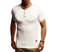 Leif Nelson LN1310 Maglietta estiva da uomo, misto cotone, vestibilità aderente, con colletto polo, bianca, a maniche corte, lunga, beige., L