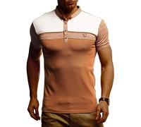 Leif Nelson LN1420 - Maglietta polo da uomo, estiva, con colletto, attillata, con inserto in cotone, basic, colore nero / bianco, a maniche corte, Camel Melange, XL