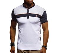 Leif Nelson LN1420 - Maglietta polo da uomo, estiva, con colletto, attillata, con inserto in cotone, basic, colore nero / bianco, a maniche corte, Blu scuro, S