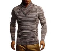Leif Nelson, LN1535, Maglione da uomo a maniche lunghe con collo sciallatto e maniche lunghe, nero beige/marrone XL