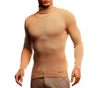 Leif Nelson, LN1670, Pullover da uomo a collo alto, slim fit, a maniche lunghe, nero beige scuro L