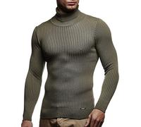 Leif Nelson, LN1670, Pullover da uomo a collo alto, slim fit, a maniche lunghe, nero cachi XXXXL