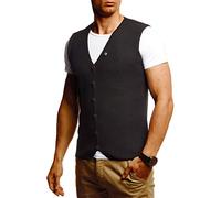 Leif Nelson LN1855 - Gilet da uomo per il tempo libero, sotto giacca in maglia fine, maglietta a maniche corte, per business, feste, matrimoni, Nero , L