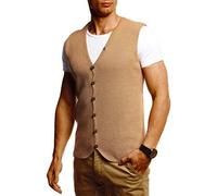 Leif Nelson LN1855 - Gilet da Uomo per Tempo Libero, Business, Feste, Matrimoni - Sotto Giacca in Maglia Fine, Maglietta a Maniche Corte - Beige Scuro, L