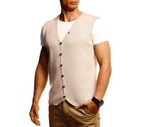 Leif Nelson LN1855 - Gilet da Uomo per Tempo Libero, Business, Feste, Matrimoni - Sotto Giacca in Maglia Fine, Maglietta a Maniche Corte - Beige Chiaro, XL