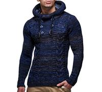 Leif Nelson LN20227, Maglione da uomo con cappuccio, lavorato a maglia, Blu scuro, M