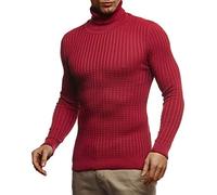 Leif Nelson LN2115 - Maglione da uomo a maglia calda con dolcevita, per l’inverno, bordeaux, S