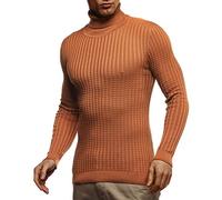 Leif Nelson LN2115 - Maglione da uomo a maglia calda con dolcevita, per l’inverno, marrone-rosso, XL