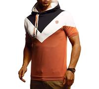 Leif Nelson LN4845 - Maglietta estiva da uomo con cappuccio, slim fit, basic, in cotone, stile vintage, a maniche corte, nero marrone, L