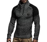 Leif Nelson LN5235 maglione da uomo trapuntato da motociclista Black-Ecru small