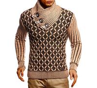 Leif Nelson LN5385 - Maglione da uomo a collo scialle, vestibilità aderente, invernale, estivo, moderno, a maniche lunghe, con colletto e cappuccio, in lana, Marrone Nero, S