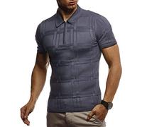 Leif Nelson LN7325 Maglietta da uomo estiva con colletto a polo, vestibilità aderente, maglia fine, bianco nero, basic uomo, maglietta a maniche corte, antracite., XXL