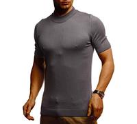 Leif Nelson, LN7430, maglietta estiva, a maniche corte, da uomo, in filato fine, girocollo, slim fit, colore: bianco, nero, grigio scuro, L