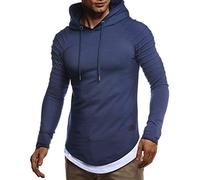 Leif Nelson LN8155, Felpa con cappuccio da uomo, slim fit, in cotone, colore bianco, nero, felpa con cappuccio alla moda, a maniche lunghe, Blu scuro, XXL