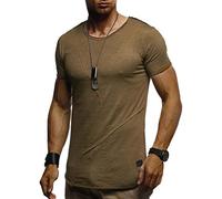 Leif Nelson LN8221 - Maglietta estiva da uomo, scollo rotondo, slim fit, in cotone, stile moderno, con scollo rotondo, a maniche corte, lunghezza, cachi, XXL