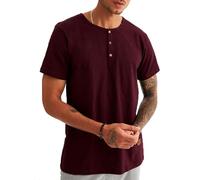Leif Nelson, LN8280, maglietta estiva a maniche corte da uomo, girocollo, slim fit, in cotone, colore: bianco, nero rosso vivo S