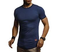 Leif Nelson LN8294 - Maglietta estiva a maniche corte da uomo, girocollo, slim fit, in cotone, colore: bianco, nero Blu scuro M