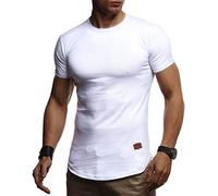 Leif Nelson LN8294 - Maglietta estiva a maniche corte da uomo, girocollo, slim fit, in cotone, colore: bianco, nero bianco XXL