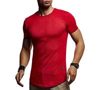Leif Nelson LN8311 - Maglietta estiva a maniche corte da uomo, girocollo, slim fit, in cotone, colore: bianco, nero, Colore: rosso, L