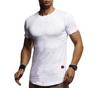 Leif Nelson LN8311 - Maglietta estiva a maniche corte da uomo, girocollo, slim fit, in cotone, colore: bianco, nero, bianco, L