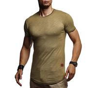 Leif Nelson LN8311 - Maglietta estiva a maniche corte da uomo, girocollo, slim fit, in cotone, colore: bianco, nero, cachi, M