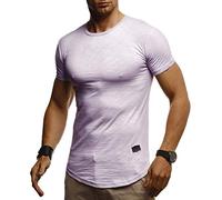 Leif Nelson LN8312 - Maglietta estiva a maniche corte da uomo, girocollo, slim fit, in cotone, colore bianco e nero, Lilla, S