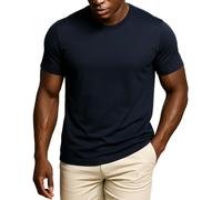 Leif Nelson LN920 - Maglietta estiva da uomo, scollo a girocollo, Slim Fit, in cotone, a maniche corte, Blu scuro, M