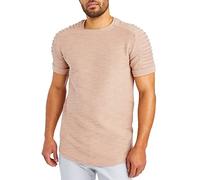 Leif Nelson Maglietta da uomo estiva con scollo rotondo, vestibilità normale, 100% cotone, maglietta basic da uomo, maglietta casual da uomo, beige., S