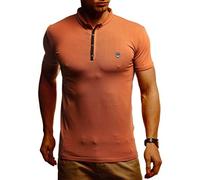 Leif Nelson Maglietta estiva da uomo, colletto polo, vestibilità aderente, in cotone, modello basic, Rosso e marrone., XL