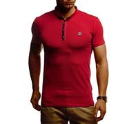 Leif Nelson Maglietta estiva da uomo, colletto polo, vestibilità aderente, in cotone, modello basic, rosso vivo, M