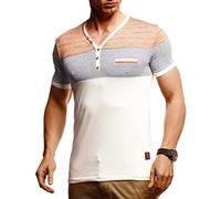 Leif Nelson Maglietta Estiva da Uomo con Scollo a V - Basic Manica Corta in Cotone - T-Shirt Moda V-Neck (Beige, Taglia S)