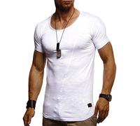 Leif Nelson - Maglietta estiva da uomo, scollo a girocollo, Slim Fit, in cotone, maglietta da uomo, girocollo, felpa con cappuccio a maniche corte LN8209 bianco L